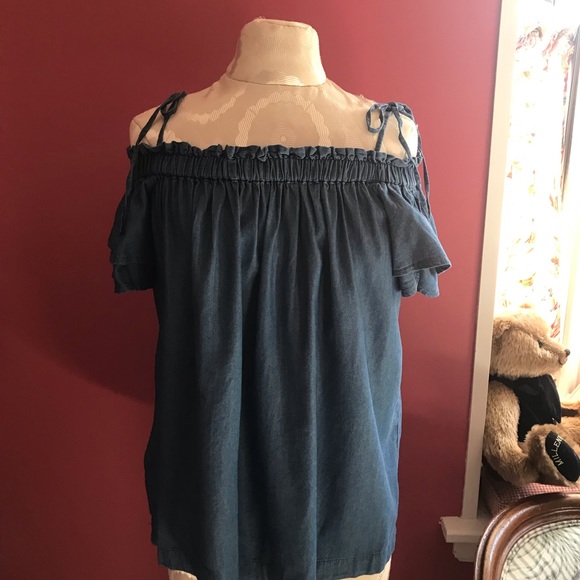 LOFT Tops - Denim Off Shoulder Tie Top
